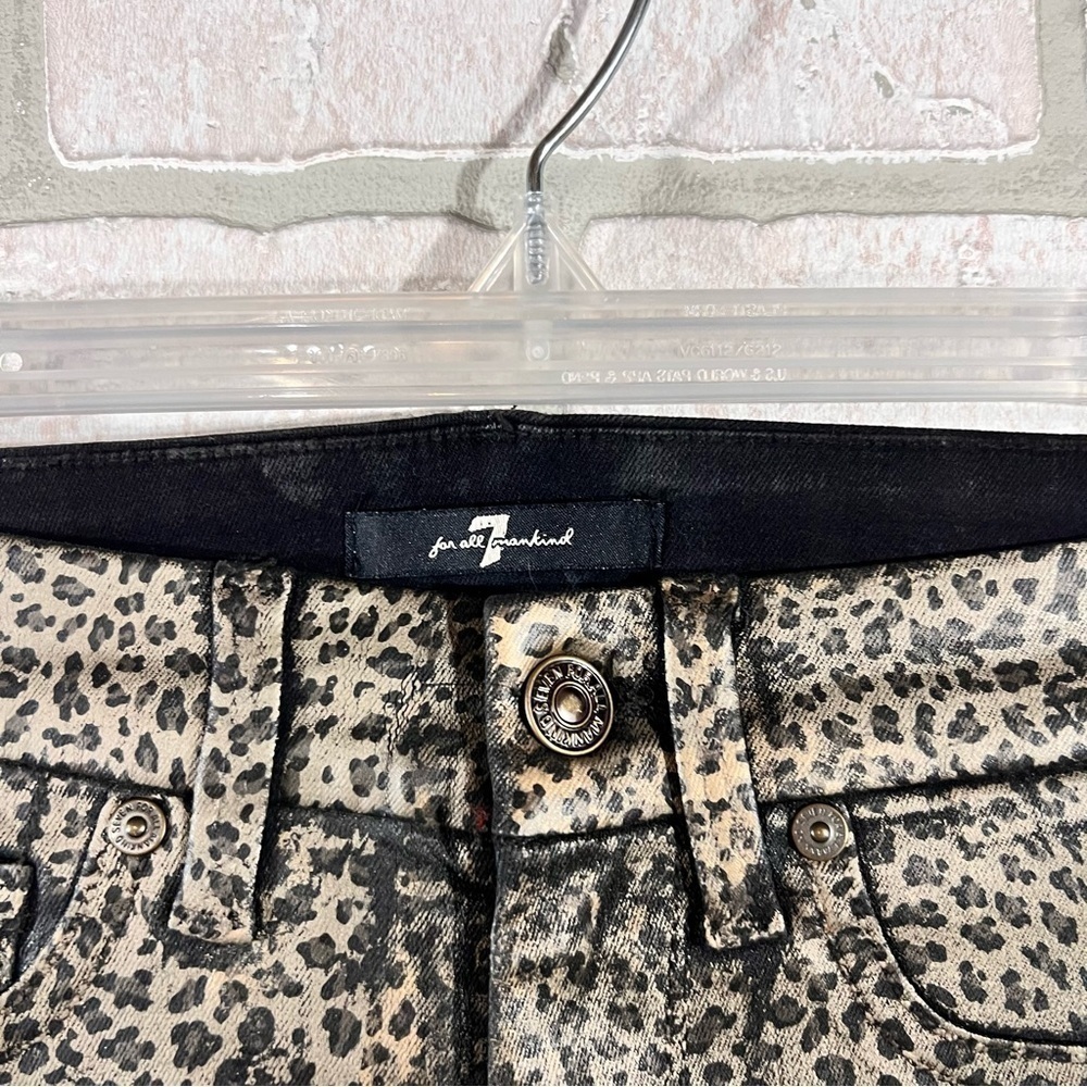 7 For All Mankind High Waist Ankle Skinny Coated Metallic Leopard Print Jeans 24 - Picture 9 of 11